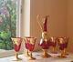 ITALIAN MURANO GLASS Decanter Set With Six 24 Gold Leaf Red Wine Glasses