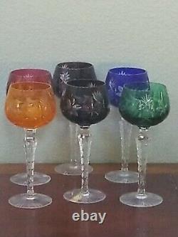 Imperlux/Lausitzer Set Of 6 Wine Glasses 7.75 Cut To Clear Crystal Bohemian