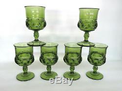 Indiana Glass Kings Crown Thumbprint Green Set of 6 Wine Cordial Goblets 527B