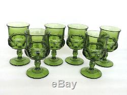Indiana Glass Kings Crown Thumbprint Green Set of 6 Wine Cordial Goblets 527B