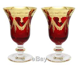 Interglass Italy Set of 2 Crystal Red Wine Goblets, 24K Gold-Plated Glasses