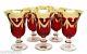 Interglass Italy Set of 6 Red Crystal Wine Glasses Goblet, 24K Gold 10 oz