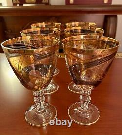 Italian Golden Hand-Painted Wine Glasses Set of 6 (NEW)