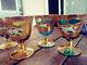 Italian Murano Venetian Wine Glasses Tre Fuochi Set of Four 24k Gold