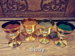 Italian Murano Venetian Wine Glasses Tre Fuochi Set of Four 24k Gold