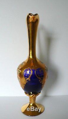 Italian Venetian Murano Glass Wine Decanter Jug and 6 Glasses Set 24K Gold