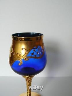 Italian Venetian Murano Glass Wine Decanter Jug and 6 Glasses Set 24K Gold