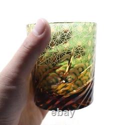 J40 Set Of 4 Pieces Multicolor Edo Kiriko Wine Glasses Hand Cut Whiskey Glass