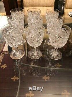J Hoare Corning American Brilliant Cut Set of 9 Water Wine Glasses 10 oz ABP
