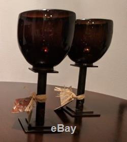 Jan Barboglio Laurel White Wine Chalice Glass Chocolate Iron set 2 Retired