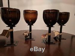 Jan Barboglio Laurel White Wine Chalice Glass Chocolate Iron set 4 Retired