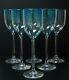 Josh Simpson Art Glass Set of 6 Blue to Clear Wine Glasses / Wine Goblets 1983