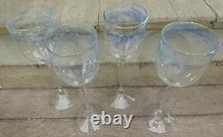 Josh Simpson Signed Wine Glasses Goblets Blue Gold (4) Matched Set 2009 9 high