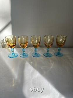 La Rochere France Romantique Small Cordial Glass Aqua Blue Amber Set Of 4