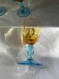 La Rochere France Romantique Small Cordial Glass Aqua Blue Amber Set Of 4