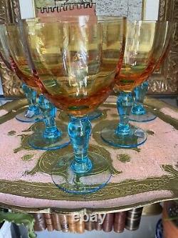 La Rochere France Romantique Water Goblet Wine Glass Aqua Blue Amber Set Of 6