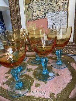 La Rochere France Romantique Water Goblet Wine Glass Aqua Blue Amber Set Of 6