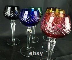Lausitzer Crystal Cut to clear Set of 6 Multi Colored Wine Hocks Glasses