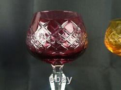 Lausitzer Crystal Cut to clear Set of 6 Multi Colored Wine Hocks Glasses
