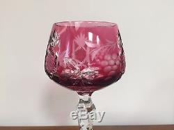 Lausitzer RUBY CRANBERRY CUT TO CLEAR 8 Wine Hock Glass Set of 6 Germany