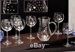 Le Monde, Swarovski Jeweled Crystal Wine Glasses on a Long Stem and Decanter Set