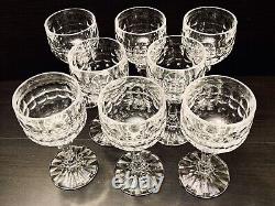 Lead Crystal Thumbprint Wine Glasses 6 Set of 8 Panel Stem Starburst Wavy Base