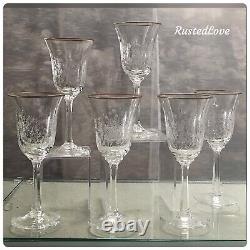 Lenox Fontaine Wine Glasses Etched Flowers Gold Rim Vintage 6 3/4 Set of 6