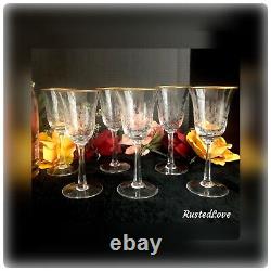 Lenox Fontaine Wine Glasses Etched Flowers Gold Rim Vintage 6 3/4 Set of 6