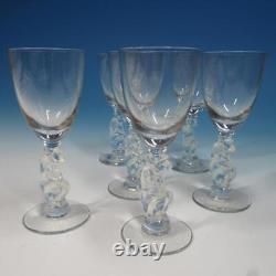 Libbey Glass Nash Silhouette Opalescent Monkey Stem 6 Sherry Wine Glasses