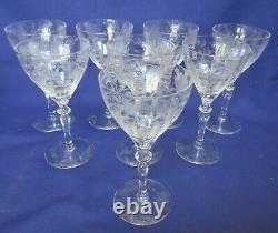 Libbey Rock Sharpe Anniversary Etched Liquor Cocktail Wine Glasses Crystal Set 8