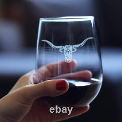 Longhorn Stemless Wine Glasses Set of 4 Western Themed Farm Decor and G