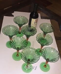 Lot of 8-1920's Carder Era Steuben Art Glass Set Champagne / Wine-Pomona / Rosa