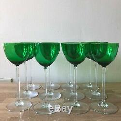 Lovely Set of 12 Baccarat Perfection Emerald Green Hock Wine Glasses