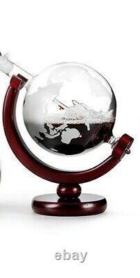 Luxury Whiskey/Wine/Vodka Decanter Globe Set-Glass+2 Whiskey Glasses&Stand-850ML