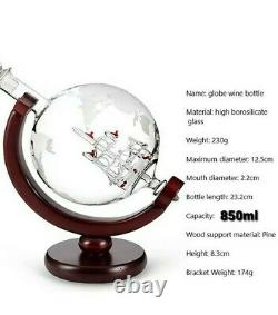 Luxury Whiskey/Wine/Vodka Decanter Globe Set-Glass+2 Whiskey Glasses&Stand-850ML
