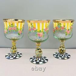 MACKENZIE-CHILDS Tall Goblets NEW Set 12 CIRCUS STRIPED AWNING ROSES Water Wine