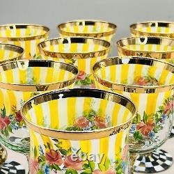 MACKENZIE-CHILDS Tall Goblets NEW Set 12 CIRCUS STRIPED AWNING ROSES Water Wine