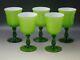 MCM MORETTI EMPOLI ITALY CASED GLASS LIME GREEN SET OF 5 WATER WINE GOBLETS 8 oz