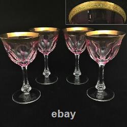MOSER Lady Hamilton Rose Red Wine Glass Goblet set 4 Gold Gilt encrusted c1934