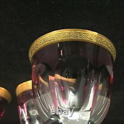 MOSER Lady Hamilton Rose Red Wine Glass Goblet set 4 Gold Gilt encrusted c1934