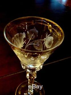 MOSER Rose PAULA Wine Glass 3 oz 24K GILDED GOLD RARE FIND Set 8 ea 6 1/4 tall