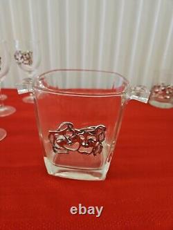 Maurice Milleur Ice Bucket Wine Old Fashion Glasses Pewter Signed Vtg Set Of 12