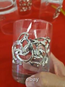 Maurice Milleur Ice Bucket Wine Old Fashion Glasses Pewter Signed Vtg Set Of 12