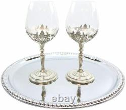Medieval Portugal Pewter Goblet Wine Glasses 2 Pc Set Metal Gothic Pattern