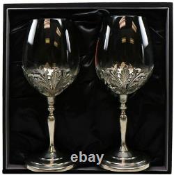 Medieval Portugal Pewter Goblet Wine Glasses 2 Pc Set Metal Gothic Pattern