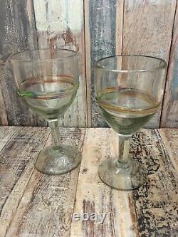 Mexican Recycled Wine Glass Set Of 2 With Multicoloured Band Fair Trade