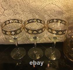 Mid-Century Modern Culver Valencia Barware Set- 6 Wine Glasses & Decanter/topper