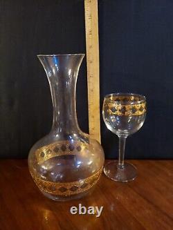 Mid Century Modern Culver Valencia Wine Carafe & Stem Glass Set withRack 22k Gold