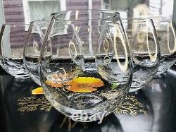 Mid Century Pier 1 Crackle Stemless Wine Glass 20 OZ Hand Blown Set Of 8