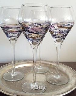 Hand Blown Romanian Cristiro Mosaic Pattern Wine Glasses-Set of 4